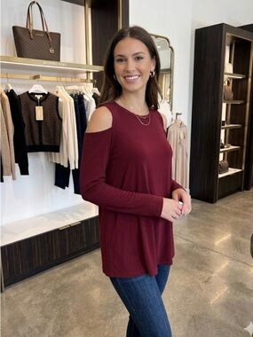 Michael Kors Women’s Cold-Shoulder Long Sleeve Top - Burgundy L